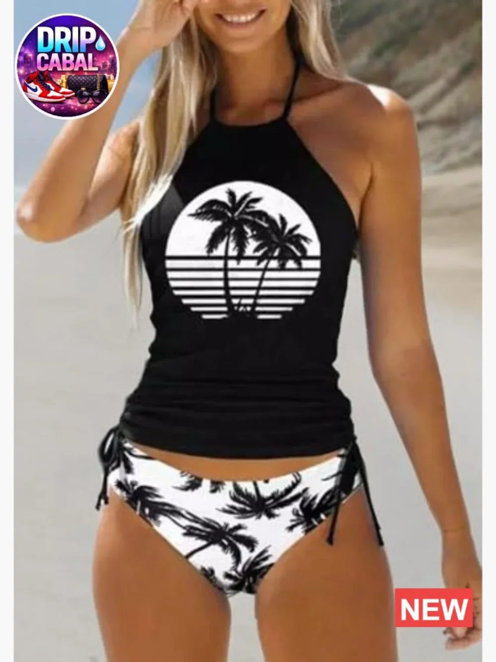 Two-Piece Tankini Set Cow Skull Leopard Print Swimwear Tank Top